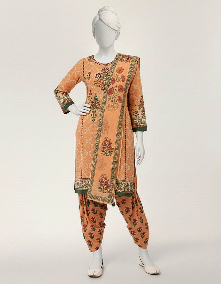 Lawn Peach Stitched Suit - J. Junaid Jamshed