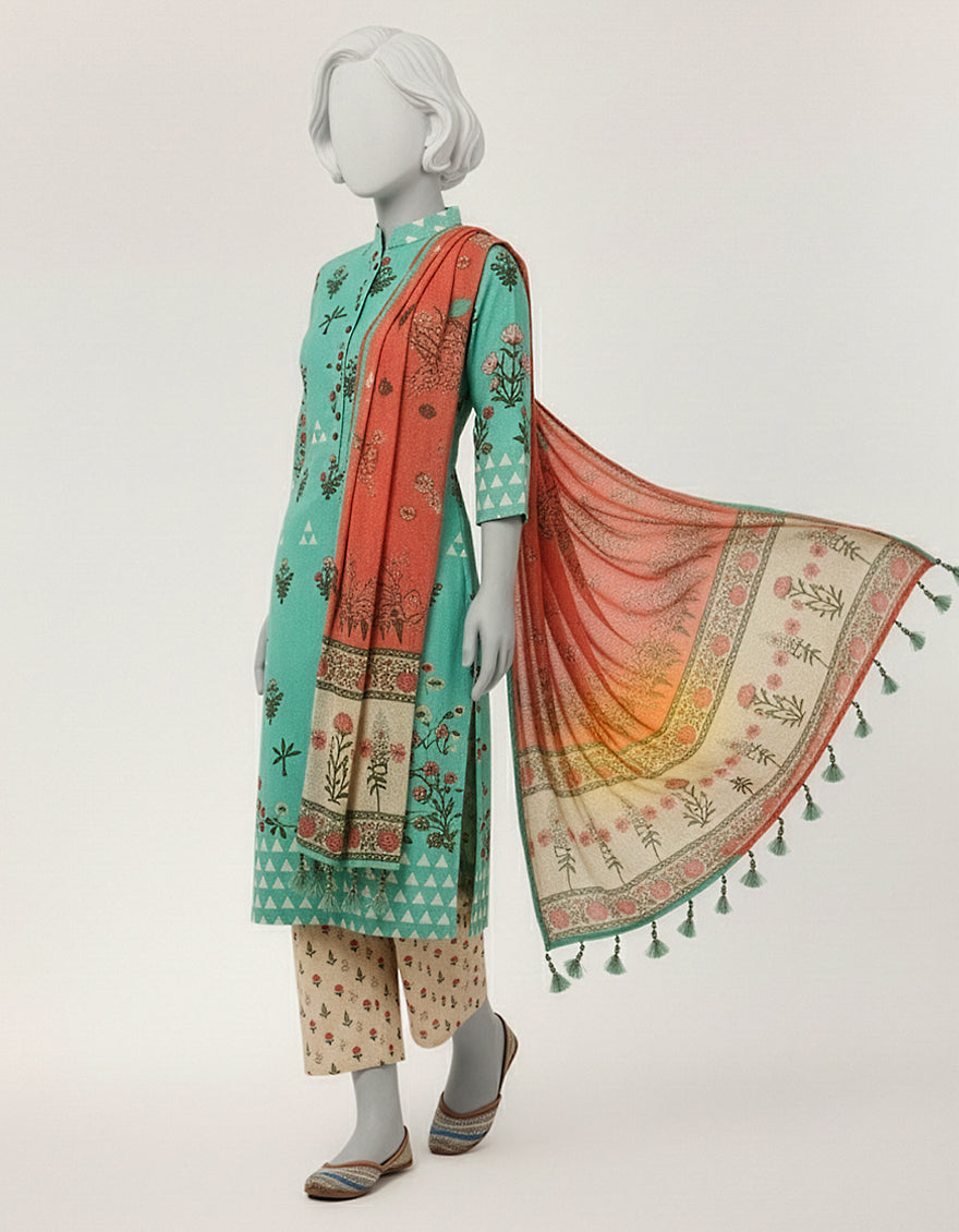 Lawn Green Stitched Suit - J. Junaid Jamshed