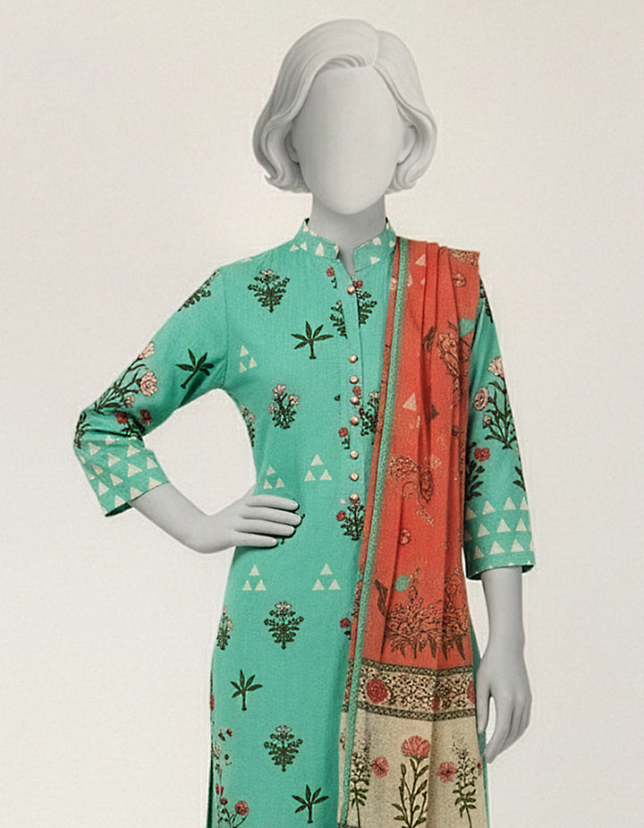 Lawn Green Stitched Suit - J. Junaid Jamshed