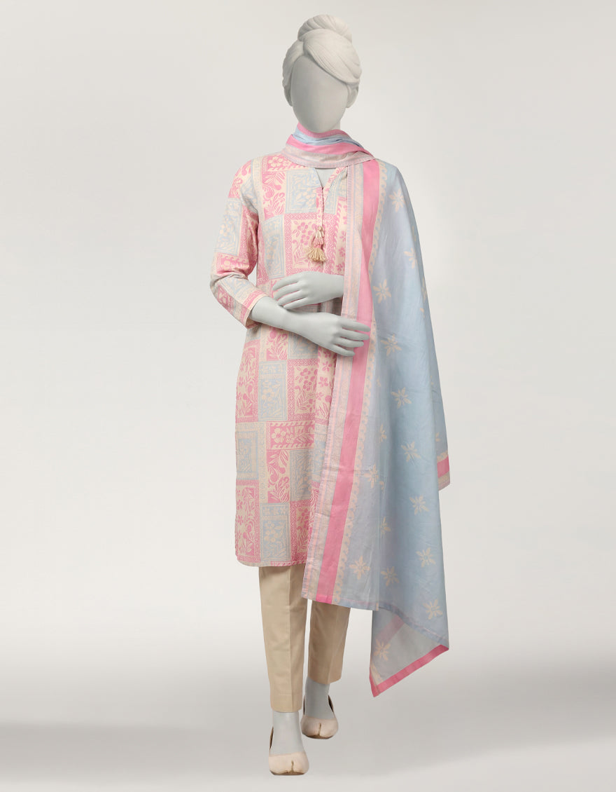 Lawn Multicolor Stitched Suit - J. Junaid Jamshed