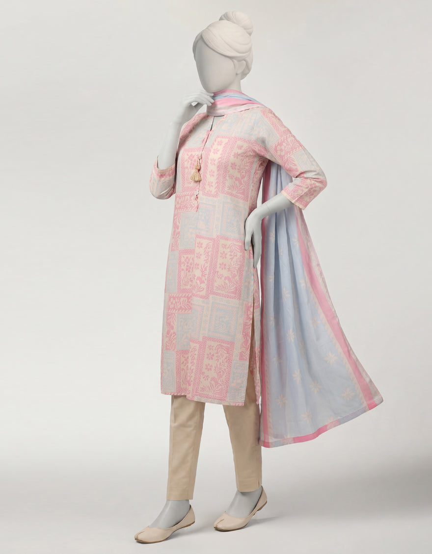 Lawn Multicolor Stitched Suit - J. Junaid Jamshed
