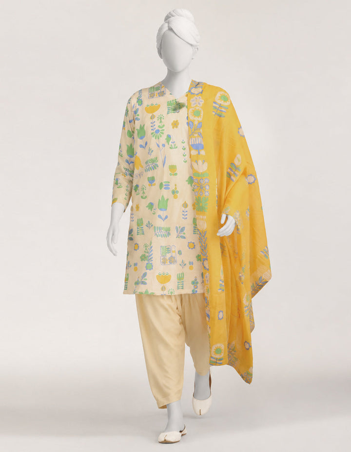 Lawn Multicolor Stitched Suit - J. Junaid Jamshed