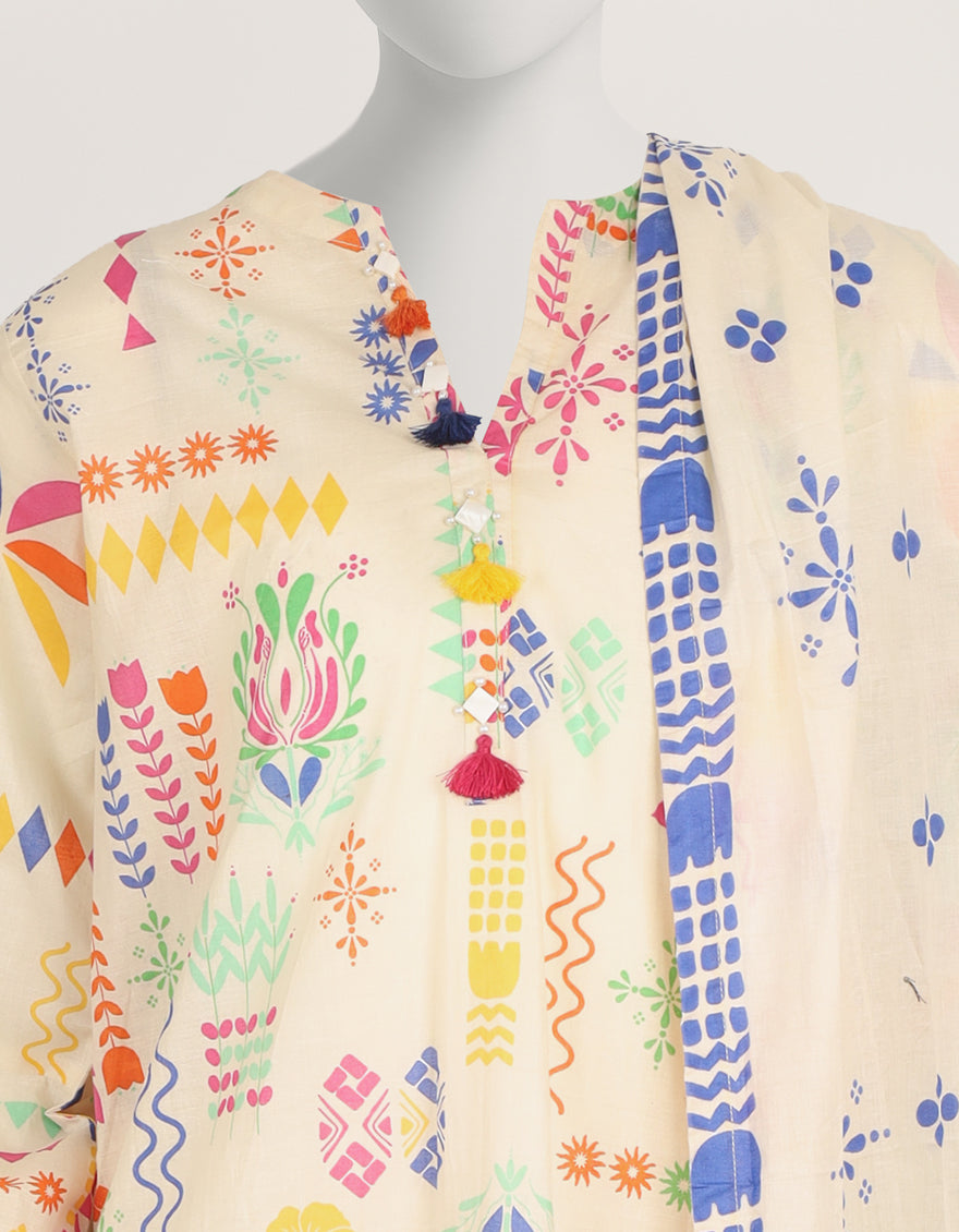 Lawn Multicolor Stitched Suit - J. Junaid Jamshed