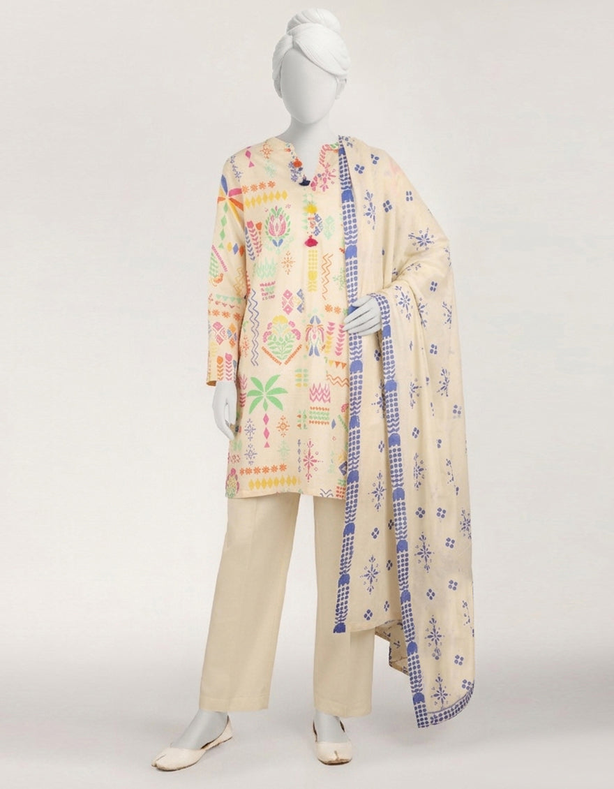 Lawn Multicolor Stitched Suit - J. Junaid Jamshed