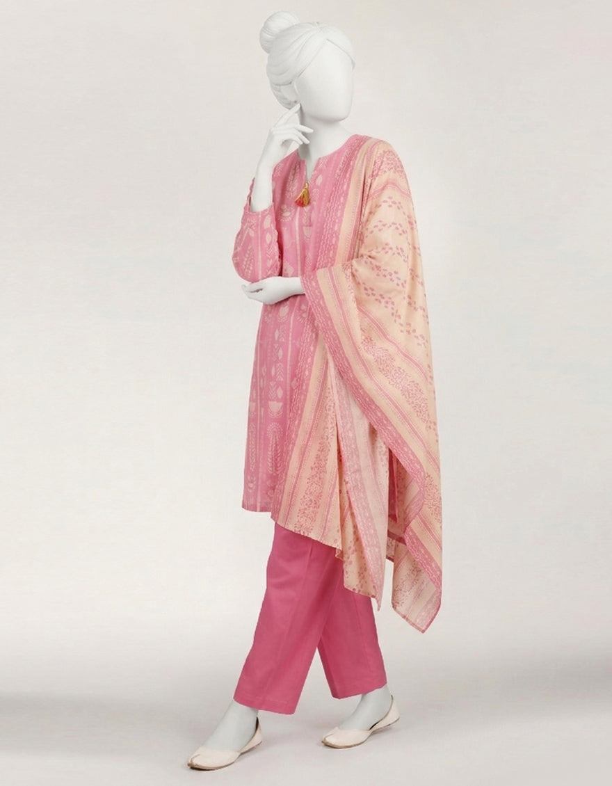Lawn Pink Stitched Suit - J. Junaid Jamshed