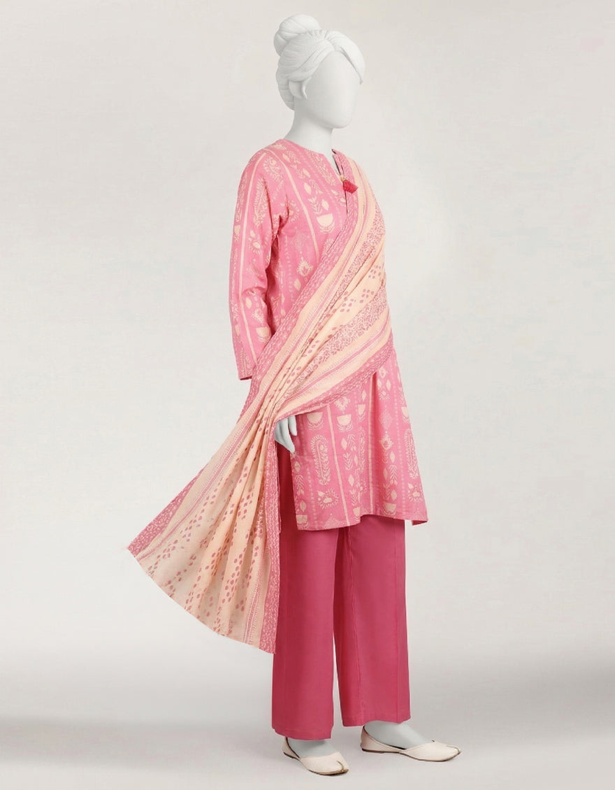 Lawn Pink Stitched Suit - J. Junaid Jamshed
