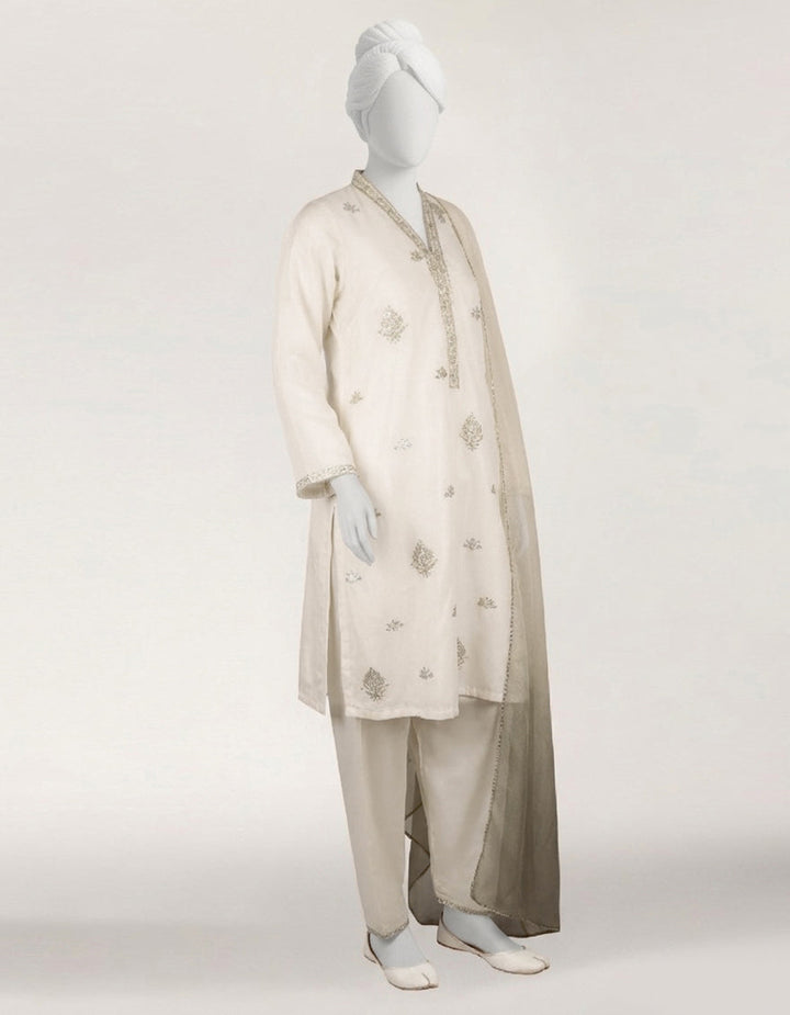 Lawn White Stitched Suit - J. Junaid Jamshed