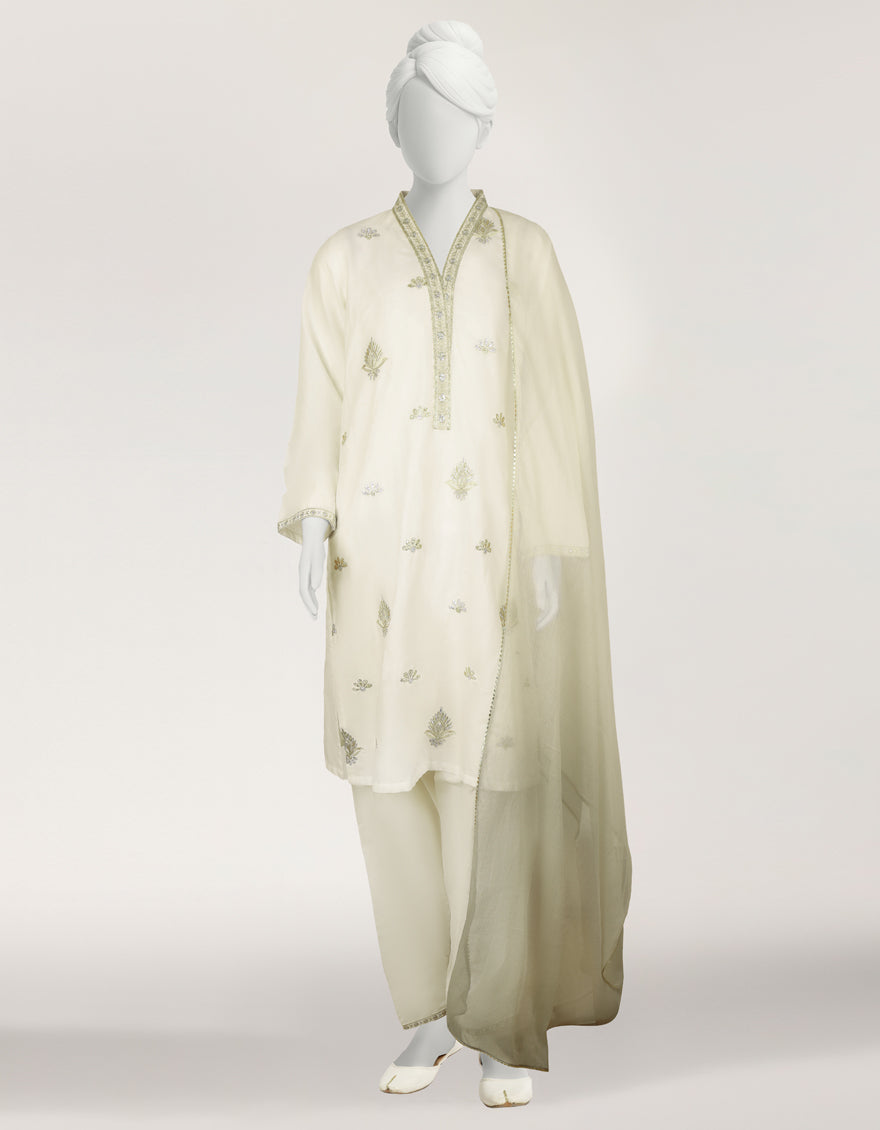 Lawn White Stitched Suit - J. Junaid Jamshed