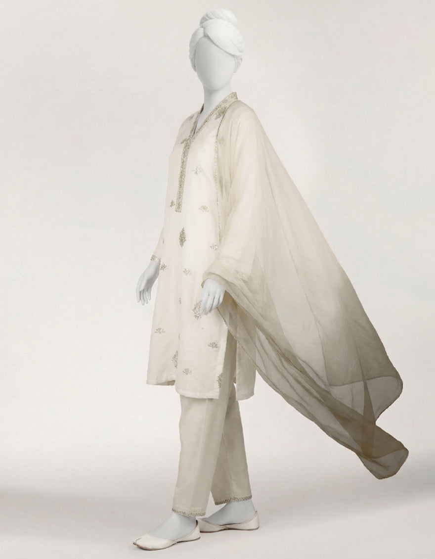 Lawn White Stitched Suit - J. Junaid Jamshed