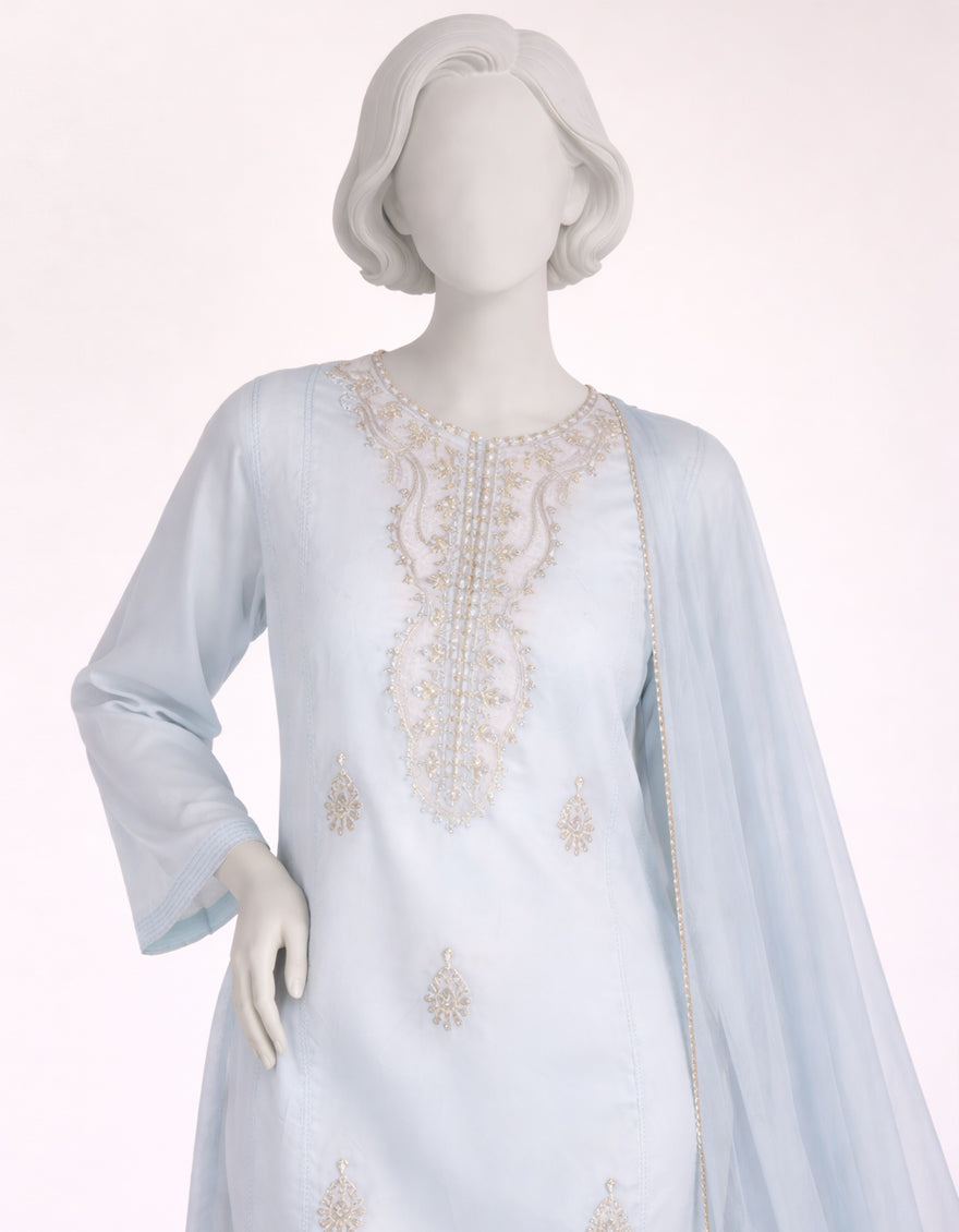 Lawn Sky Blue Stitched Suit - J. Junaid Jamshed