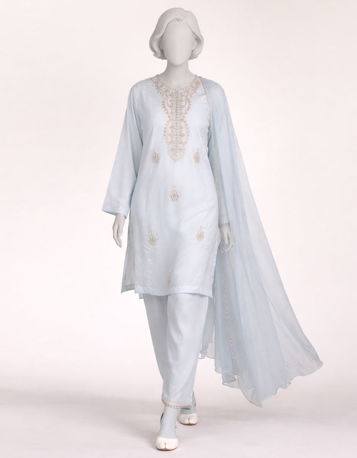 Lawn Sky Blue Stitched Suit - J. Junaid Jamshed