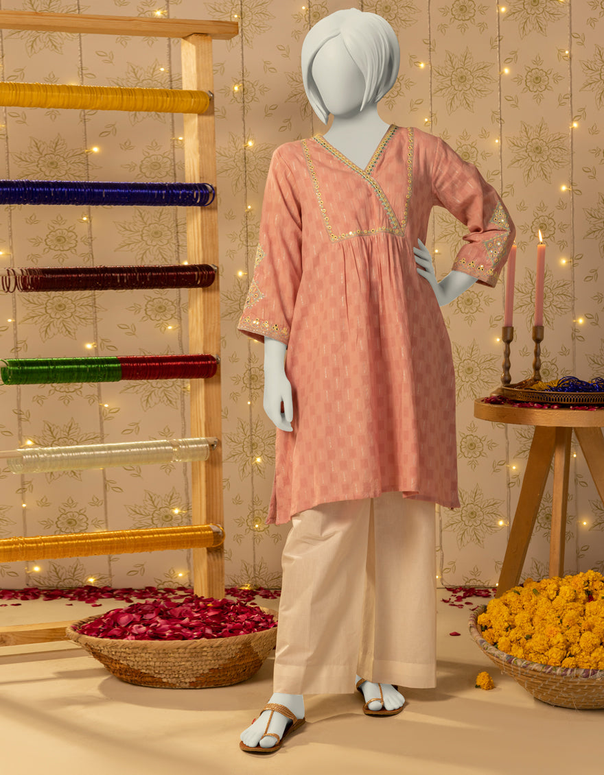 Dobby Pink Kurti - J. Junaid Jamshed