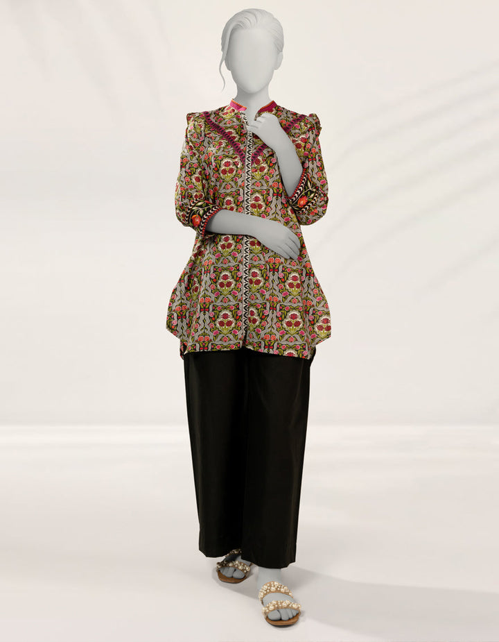 Raw Silk Green Kurti - J. Junaid Jamshed