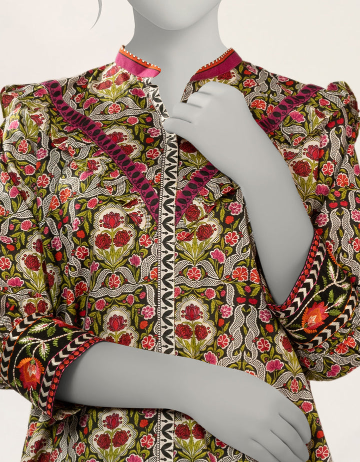 Raw Silk Green Kurti - J. Junaid Jamshed