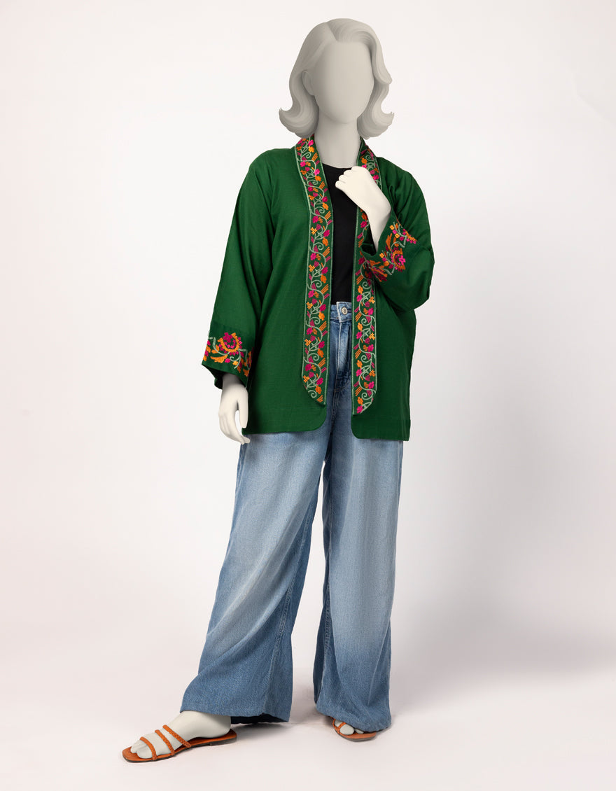 Khaddar Green Kurti - J. Junaid Jamshed
