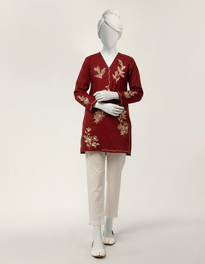 Textured Maroon Kurti - J. Junaid Jamshed