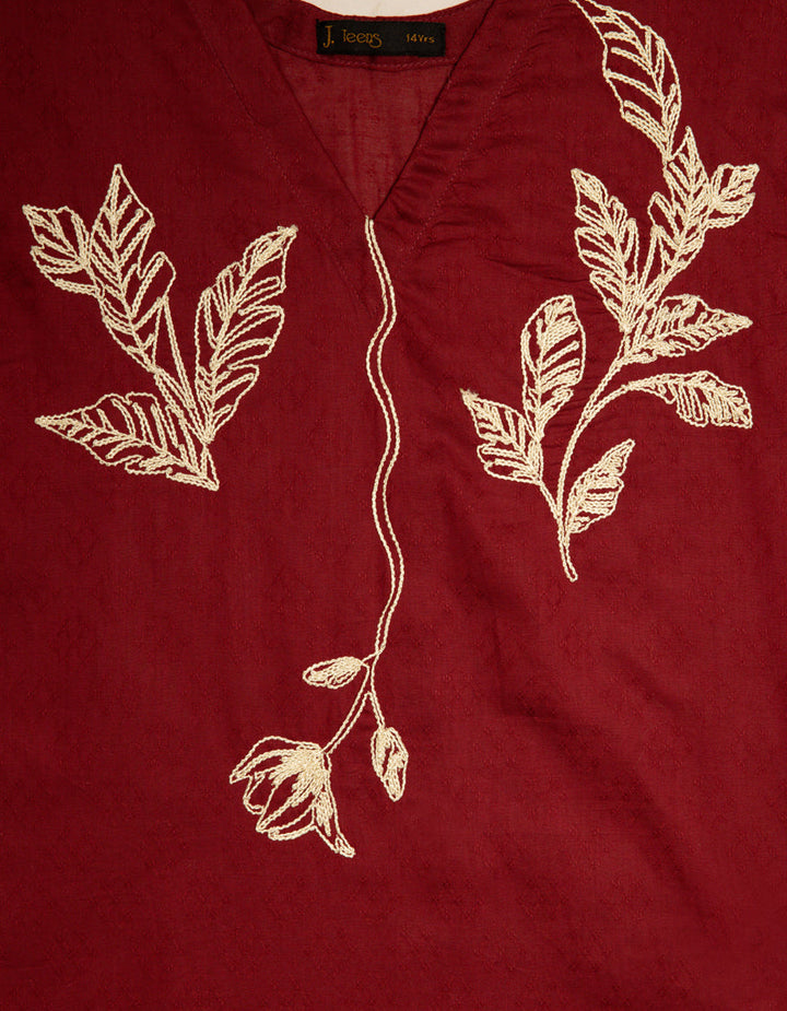 Textured Maroon Kurti - J. Junaid Jamshed
