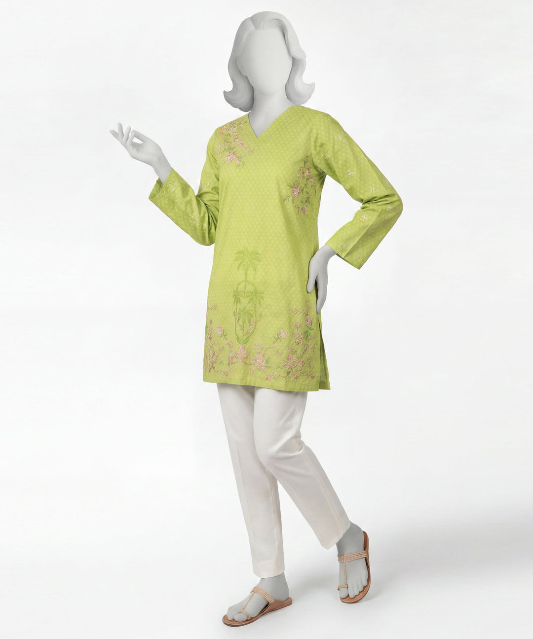 Dobby Green Kurti - J. Junaid Jamshed