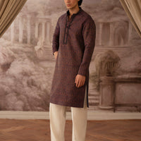 Blended Peach Blue Kurta - J. Junaid Jamshed
