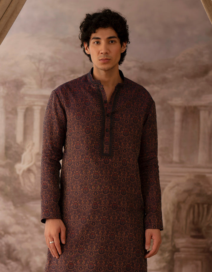 Blended Peach Blue Kurta - J. Junaid Jamshed