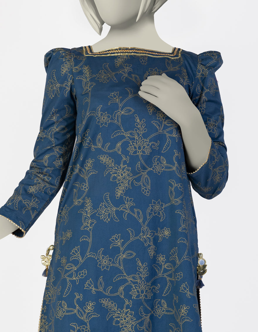 Lawn Blue Stitched Suit - J. Junaid Jamshed