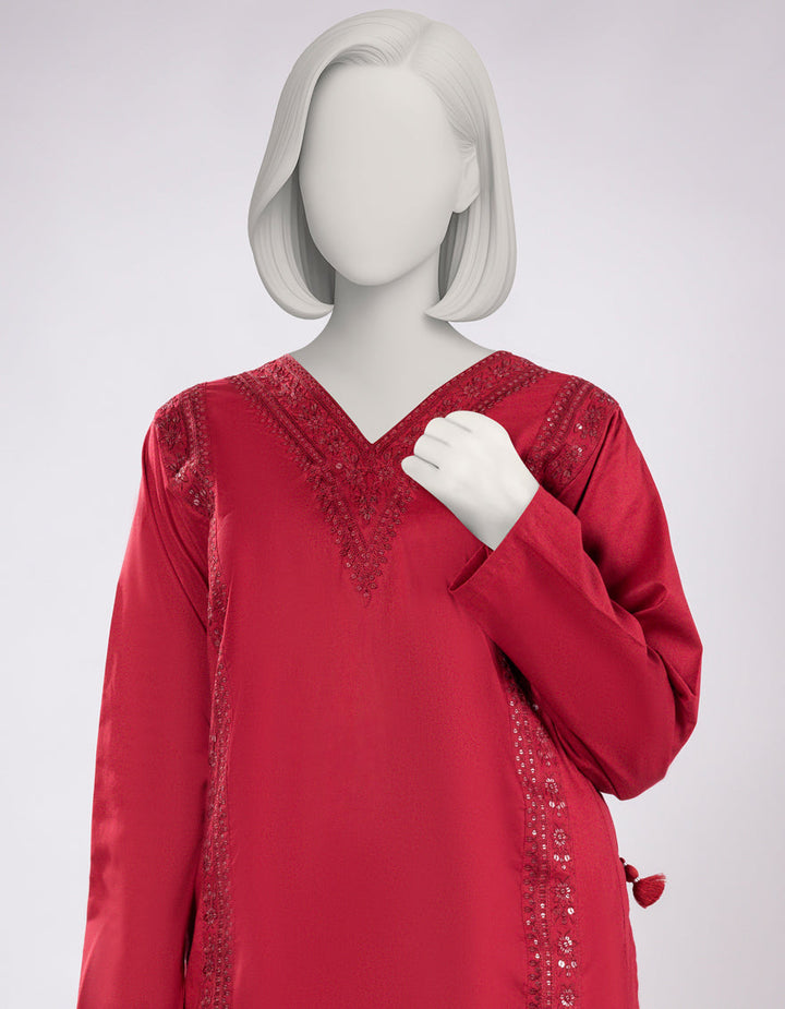 Lawn Red Stitched Suit - J. Junaid Jamshed