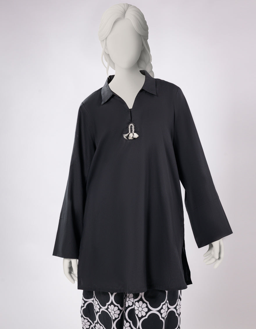 Lawn Black Stitched Suit - J. Junaid Jamshed