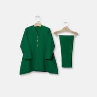 Textured Green Stitched Suit - J. Junaid Jamshed