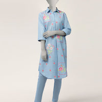 Dobby Blue Stitched Suit - J. Junaid Jamshed