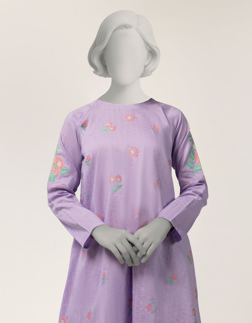 Dobby Lilac Stitched Suit - J. Junaid Jamshed
