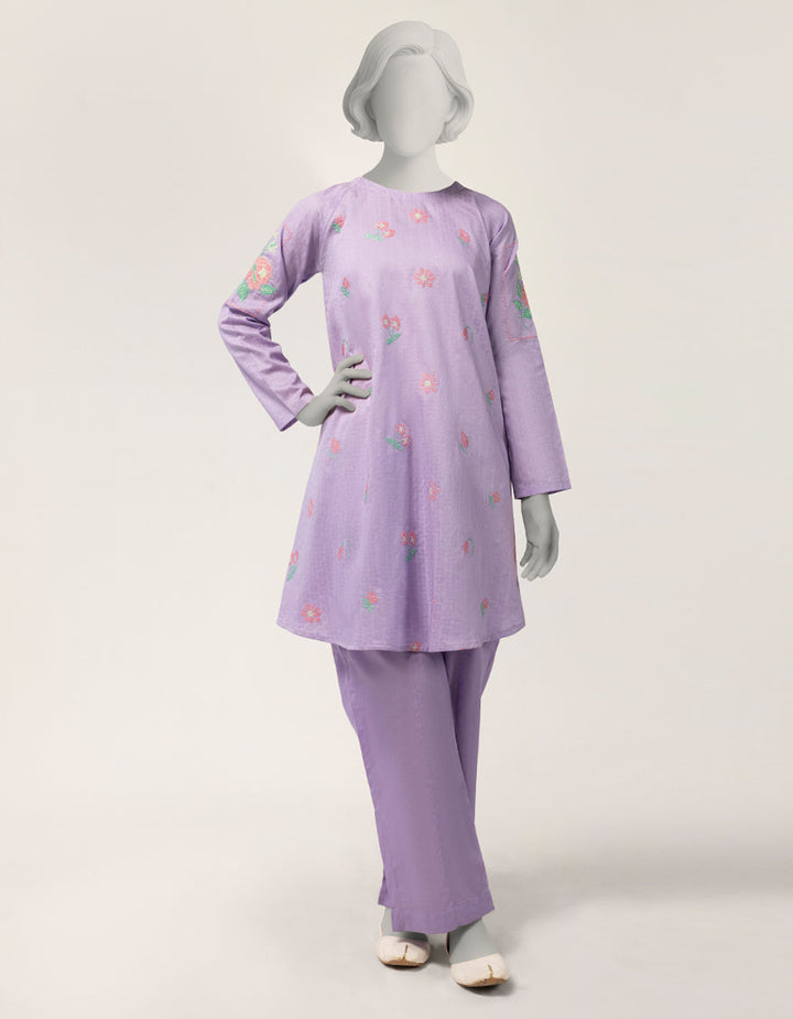 Dobby Lilac Stitched Suit - J. Junaid Jamshed