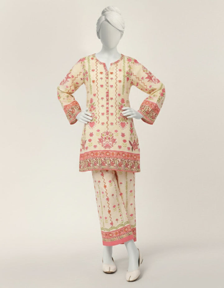 Cream Stitched Suit - J. Junaid Jamshed