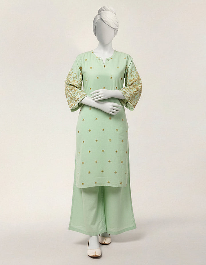 Lawn Green Stitched Suit - J. Junaid Jamshed