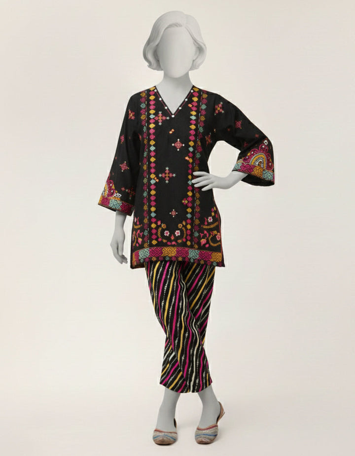 Lawn Black Stitched Suit - J. Junaid Jamshed