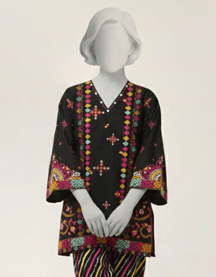 Lawn Black Stitched Suit - J. Junaid Jamshed