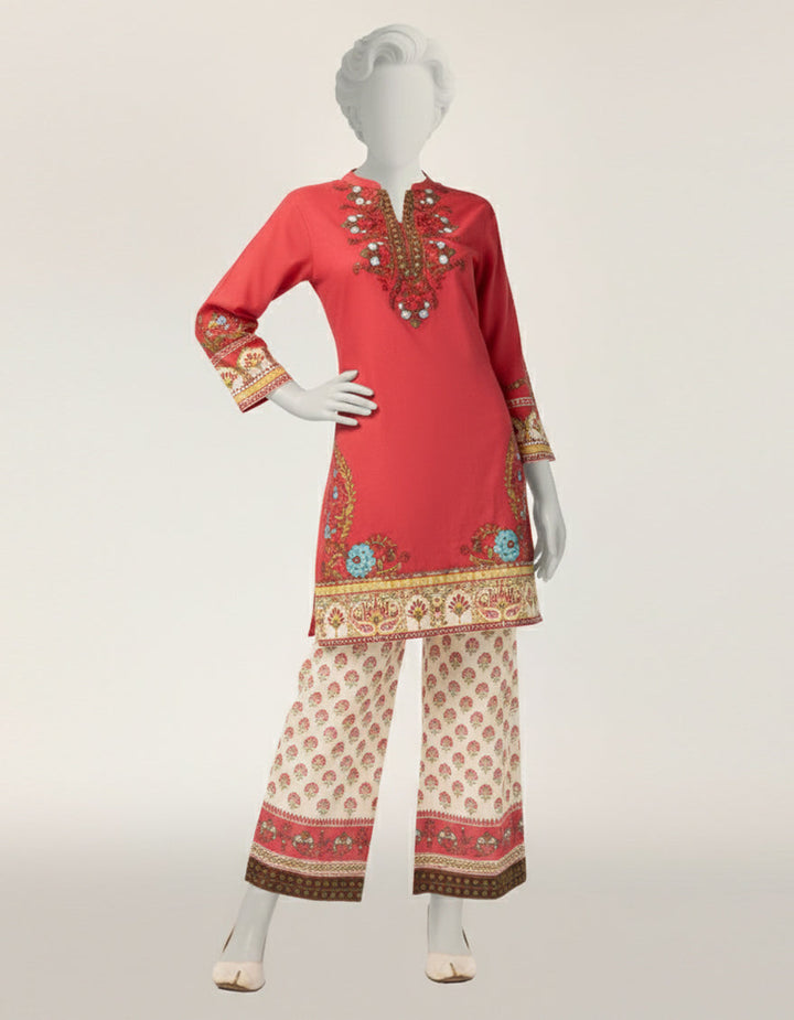Lawn Red Stitched Suit - J. Junaid Jamshed