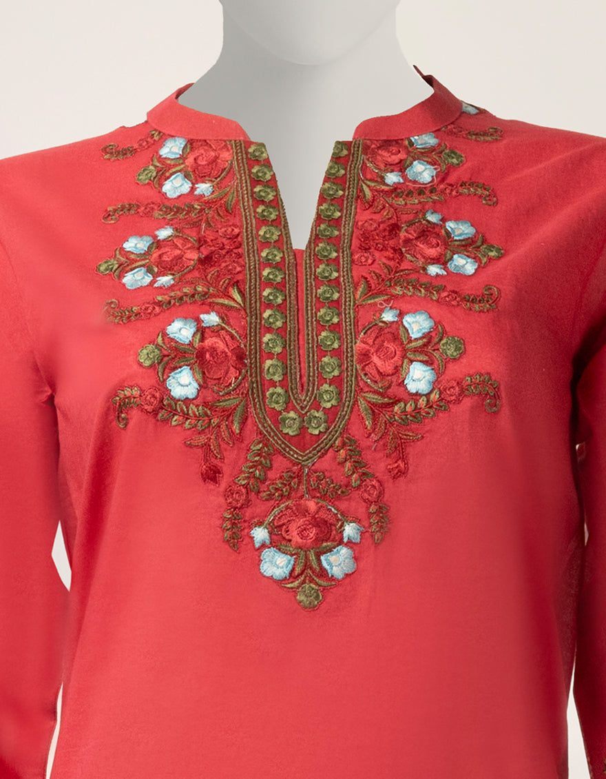 Lawn Red Stitched Suit - J. Junaid Jamshed