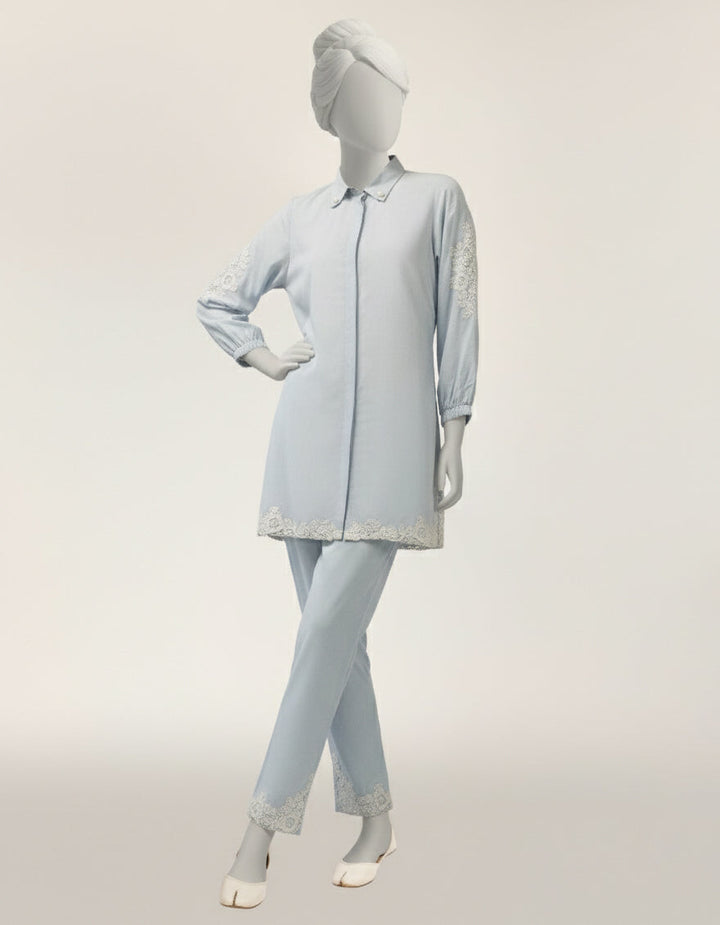 Lawn Blue Stitched Suit - J. Junaid Jamshed