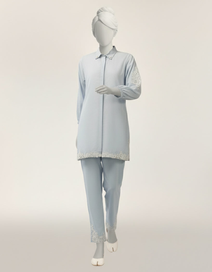 Lawn Blue Stitched Suit - J. Junaid Jamshed