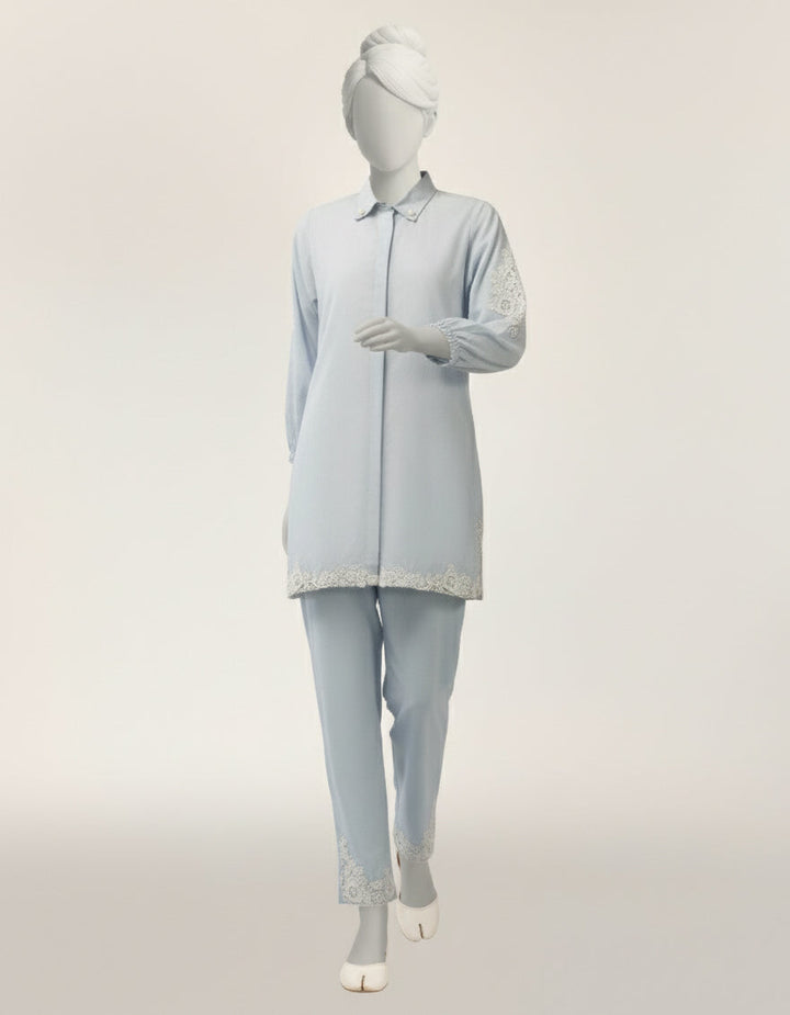 Lawn Blue Stitched Suit - J. Junaid Jamshed