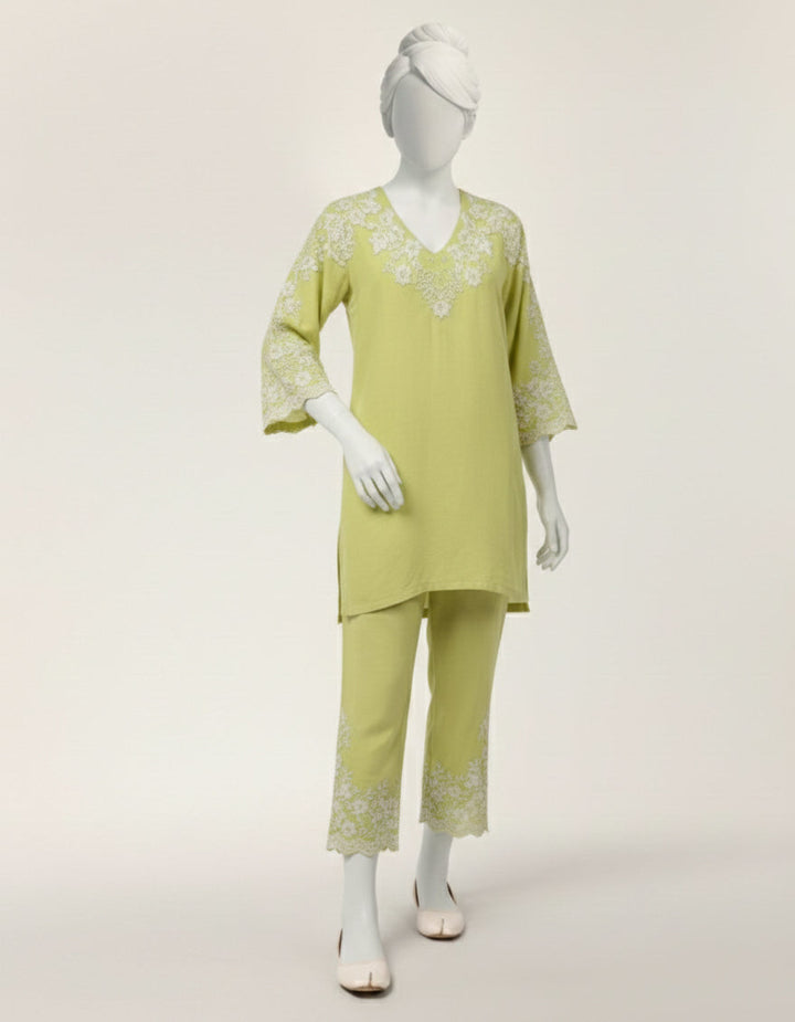 Lawn Green Stitched Suit - J. Junaid Jamshed