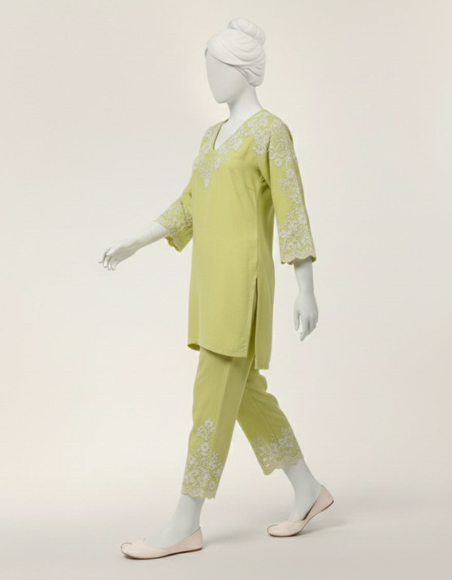 Lawn Green Stitched Suit - J. Junaid Jamshed