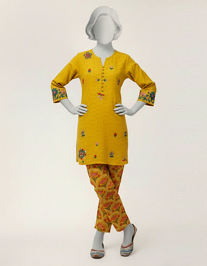 Lawn Yellow Stitched Suit - J. Junaid Jamshed