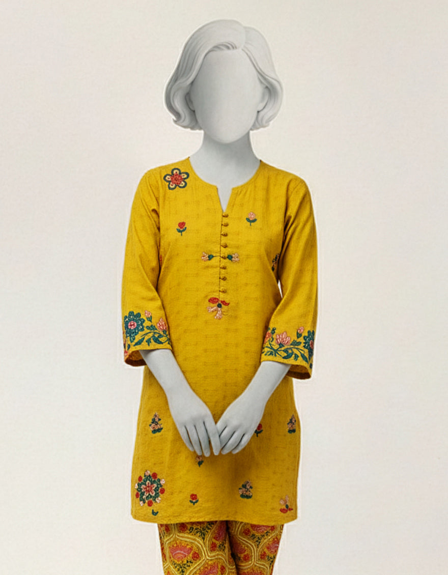 Lawn Yellow Stitched Suit - J. Junaid Jamshed