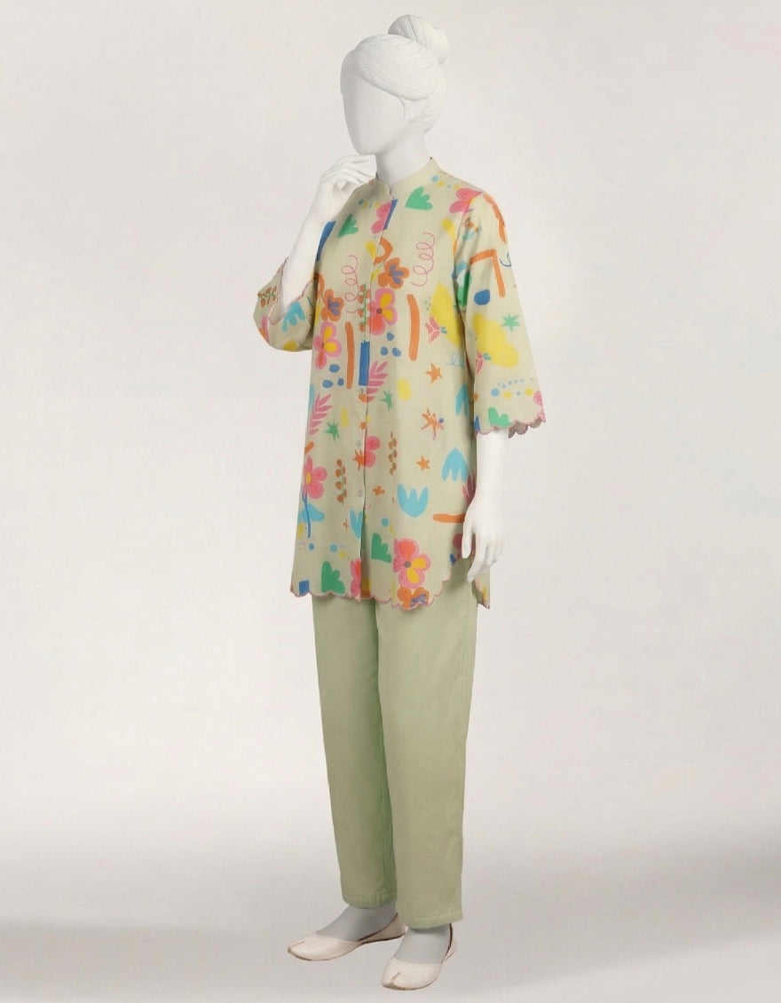 Lawn Light Green Stitched Suit - J. Junaid Jamshed