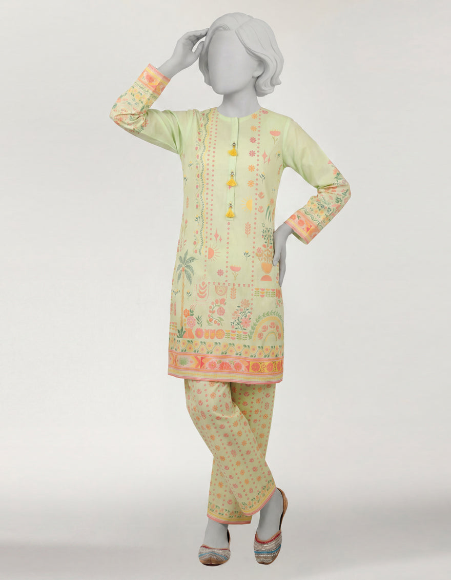 Lawn Green Stitched Suit - J. Junaid Jamshed