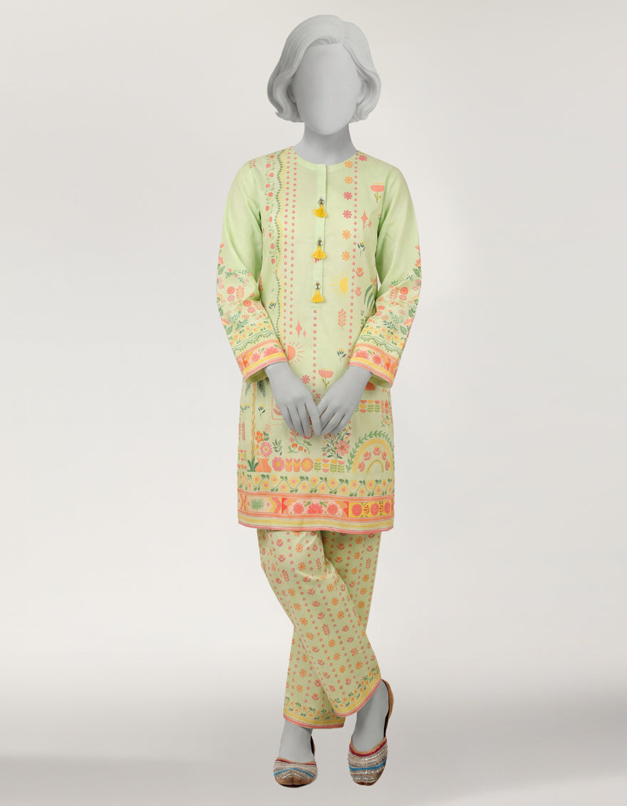 Lawn Green Stitched Suit - J. Junaid Jamshed