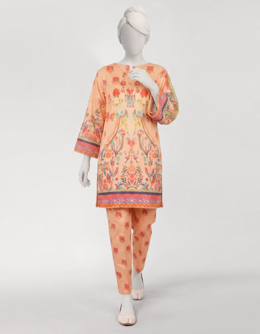 Lawn Peach Stitched Suit - J. Junaid Jamshed