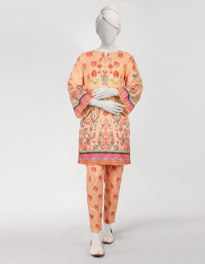 Lawn Peach Stitched Suit - J. Junaid Jamshed
