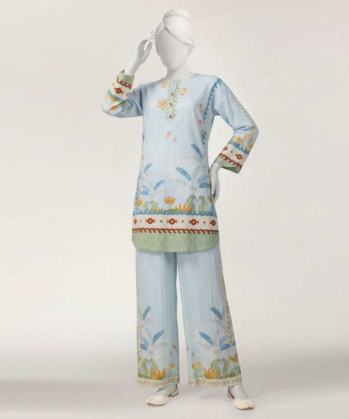 Seersucker Sky Blue Stitched Suit - J. Junaid Jamshed